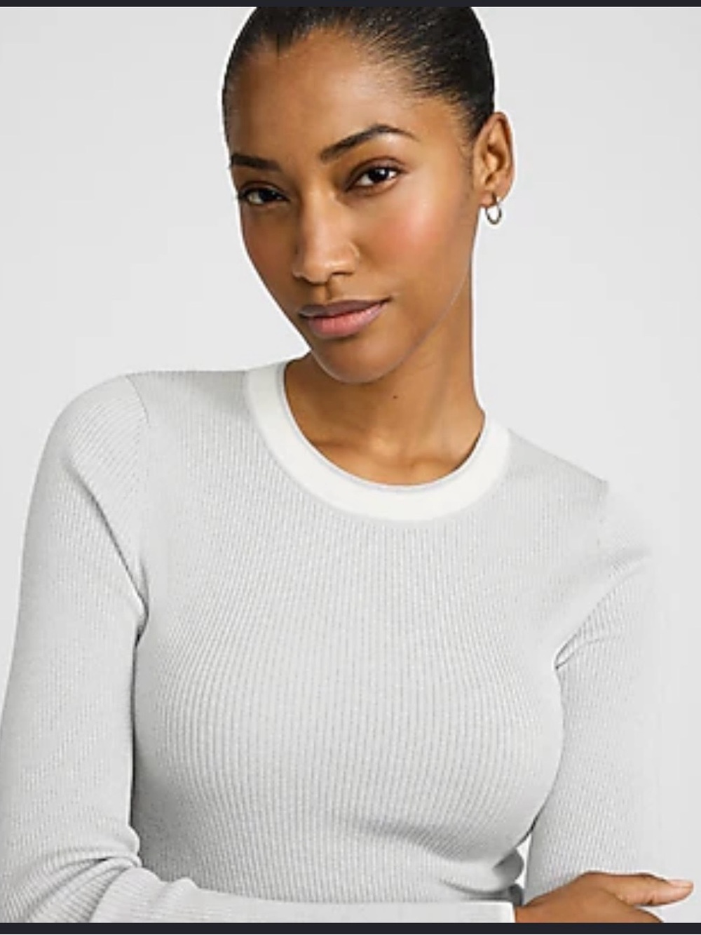 Express Gray Ribbed Knit Top - Picture 2 of 3
